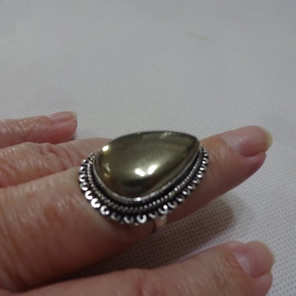 Stunning "APACHE PYRITE" Handmade Sterling Ring Size 8.25 #720A - Picture 2 of 3
